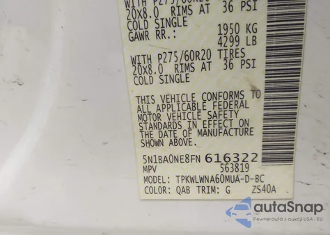 2015 Nissan Armada Platinum from USA, damaged, VIN 5N1BA0NE8FN616322